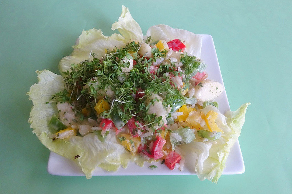 Reissalat mit Paprika und Birnen