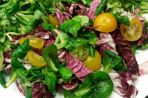 Salatplatte mit Feldsalat, Radicchio und Tomaten von sonnenschweif ...