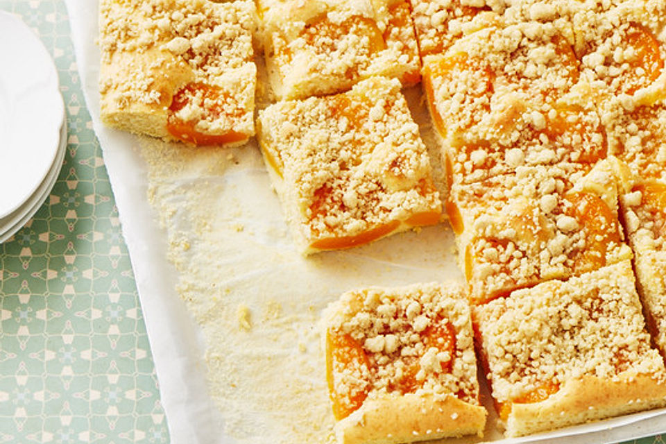 Marillen (Aprikosen) - Rahmkuchen mit feinen Streuseln