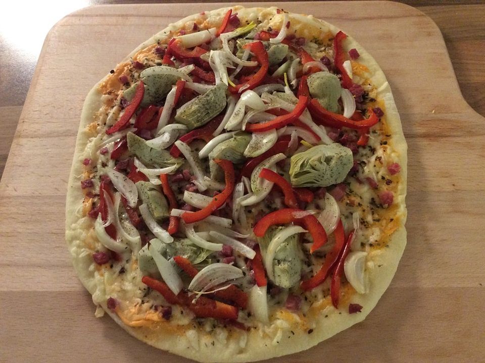 Pizza mit Artischocken, Tomaten und Zucchini von Bärchenmama| Chefkoch