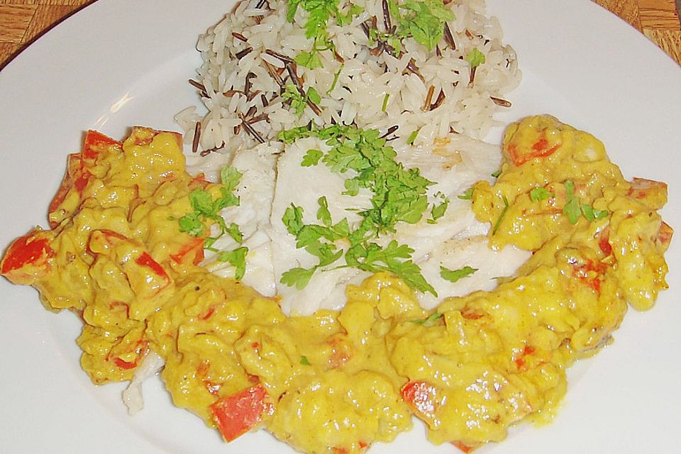 Seelachsfilet mit Curry - Bananen Soße