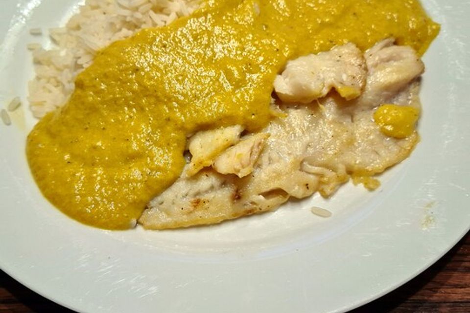 Seelachsfilet mit Curry - Bananen Soße