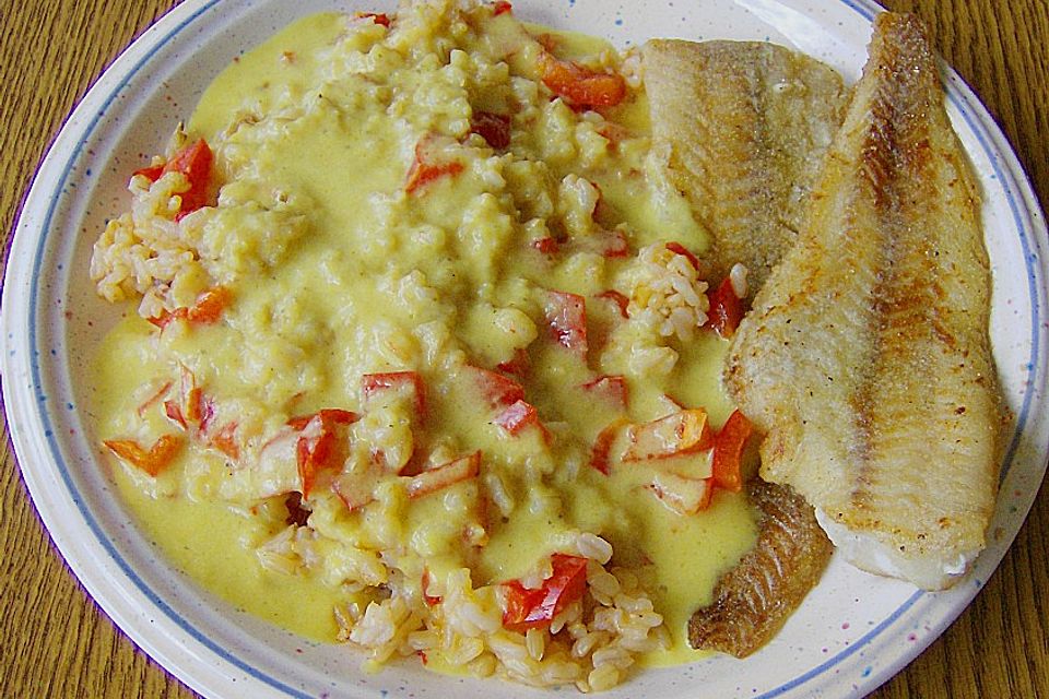 Seelachsfilet mit Curry - Bananen Soße