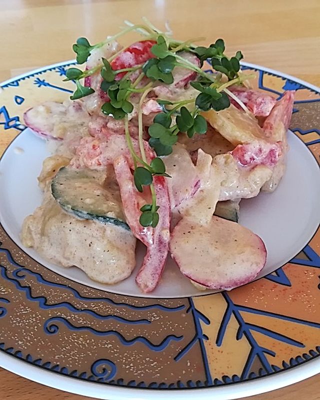 Kartoffelsalat mit Speck und Crème fraîche