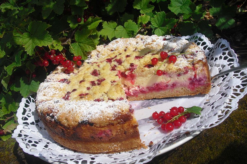 Käse - Streusel - Torte mit Johannisbeeren