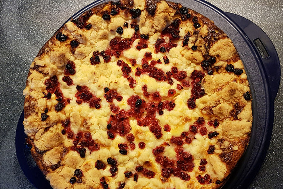 Käse - Streusel - Torte mit Johannisbeeren