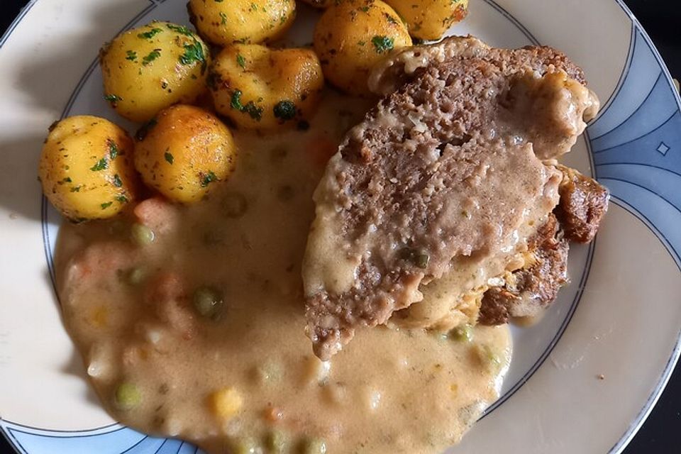 Saftiger Hackbraten mit Salz - Petersilien - Kartoffeln