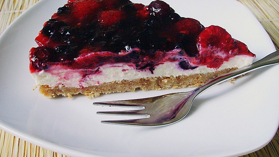Frischkäsetorte mit Bröselboden und Blaubeeren von chefkoch