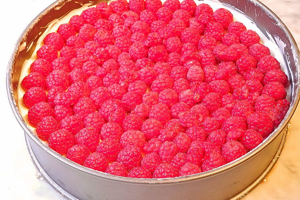 Frischkäsetorte mit Bröselboden und Blaubeeren