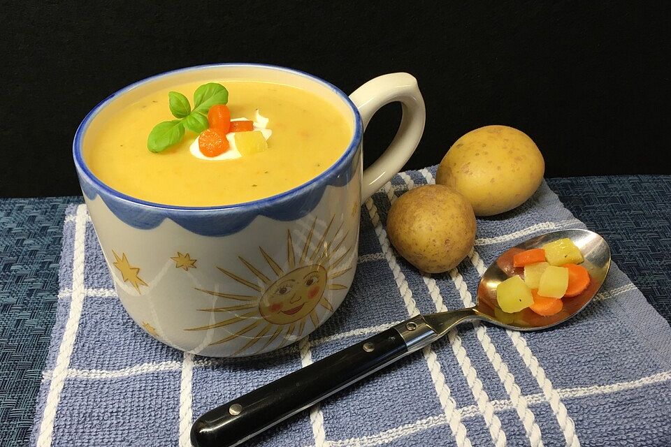 Cremige, aber diättaugliche Kartoffelsuppe mit Thymian und Käse