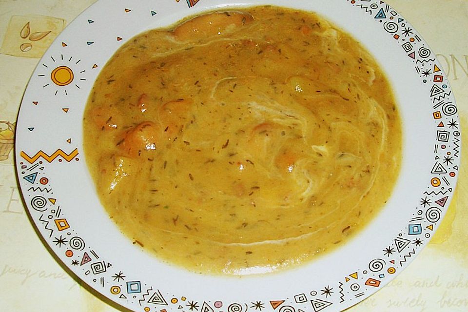 Cremige, aber diättaugliche Kartoffelsuppe mit Thymian und Käse