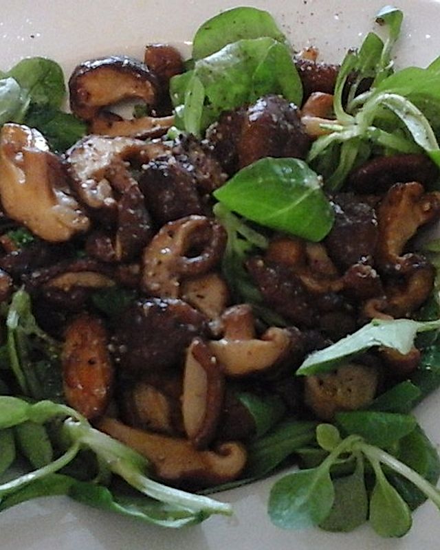 Feldsalat mit gebratenen Shiitake - Pilzen und Walnussöl