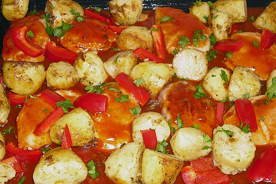 Hähnchen in Barbecuemarinade mit Kartoffeln