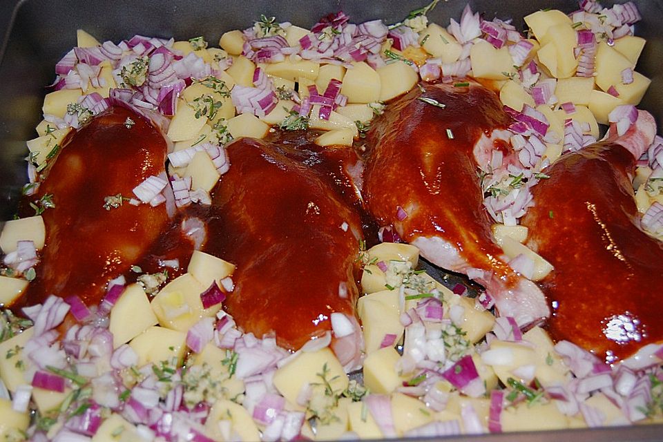 Hähnchen in Barbecuemarinade mit Kartoffeln