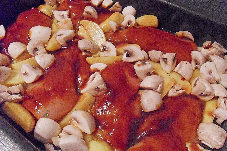 Hähnchen in Barbecuemarinade mit Kartoffeln