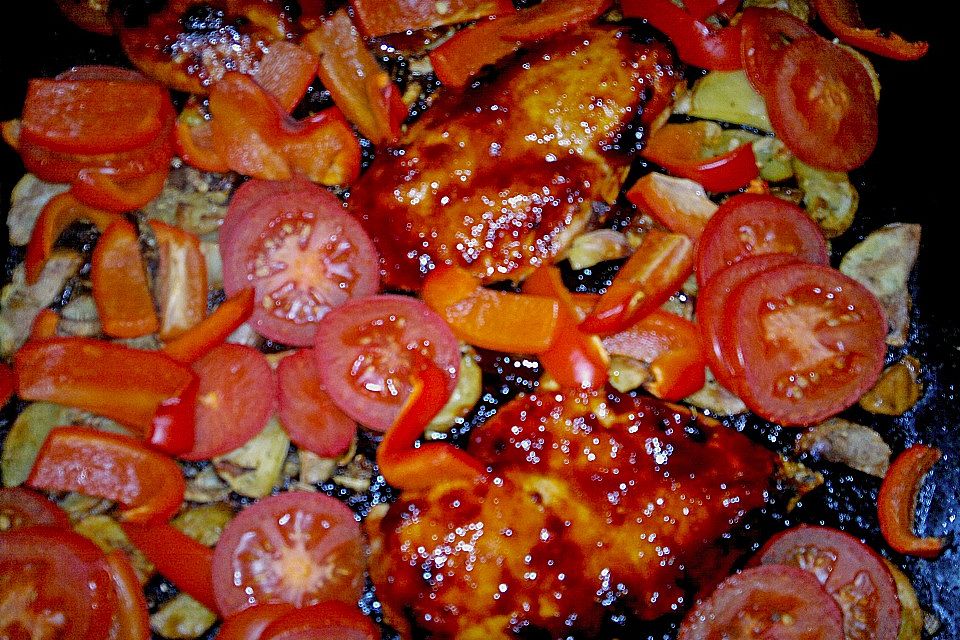 Hähnchen in Barbecuemarinade mit Kartoffeln