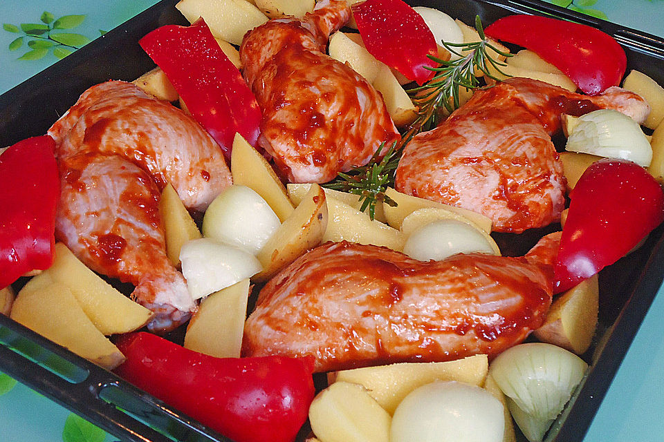 Hähnchen in Barbecuemarinade mit Kartoffeln