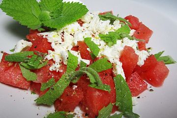 Wassermelonen Salat Mit Schafskase Und Minze Von Hely01 Chefkoch