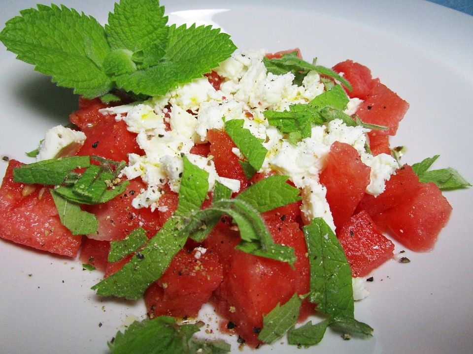 Wassermelonen - Salat mit Schafskäse und Minze von Hely01| Chefkoch