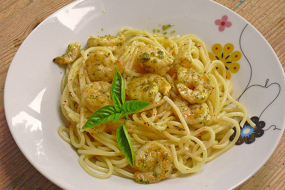 Spaghetti mit Schrimps in Chili - Knoblauchöl