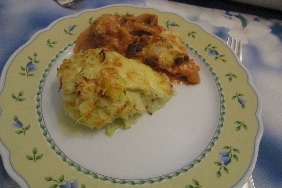 Chinakohl mit Kartoffeln in Sahne, überbacken