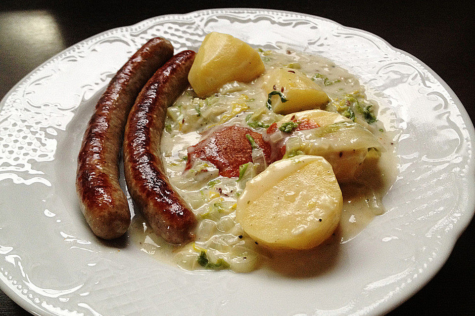 Chinakohl mit Kartoffeln in Sahne, überbacken