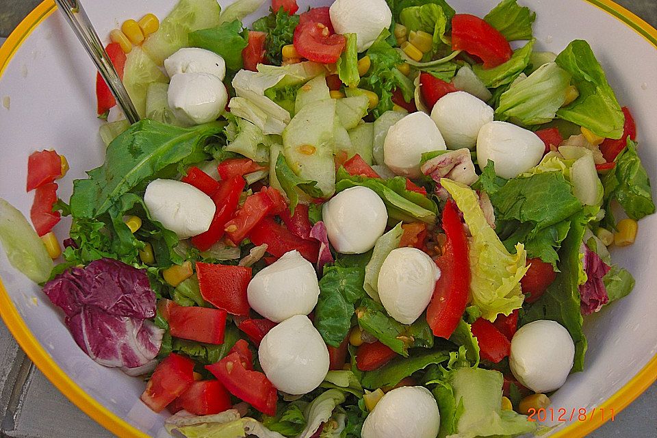 Bunter Salat mit Hähnchenbrust und Mozzarella