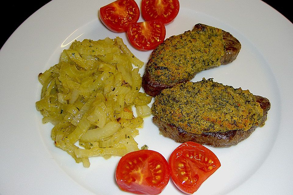 Straußensteaks mit Kräuterkruste