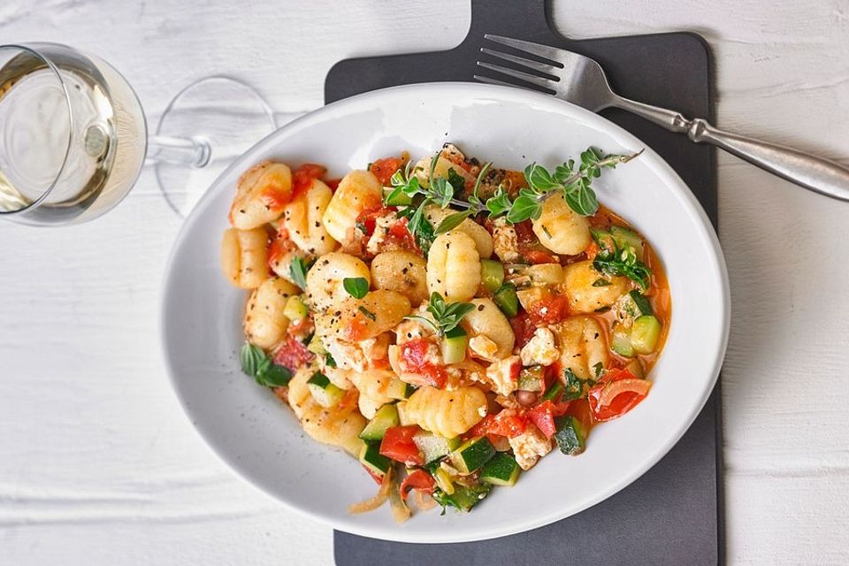 Gnocchi-Zucchini-Pfanne mit Schafskäse