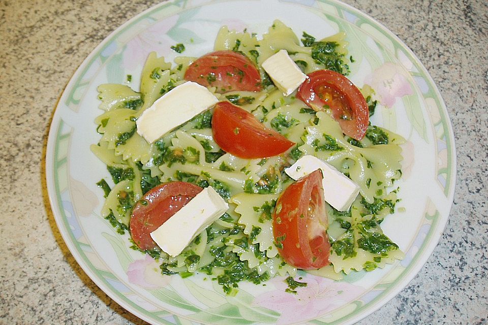 Penne in Spinatpüree mit Mozzarella