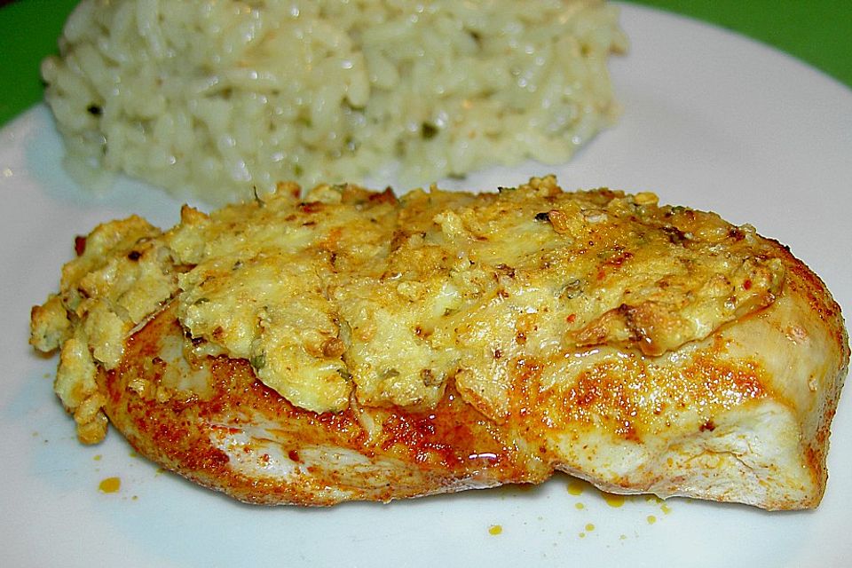 Überbackenes Putenfilet mit Frischkäse