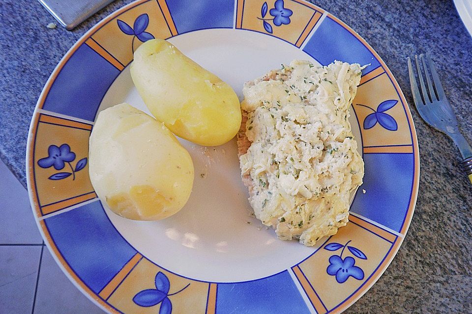 Überbackenes Putenfilet mit Frischkäse