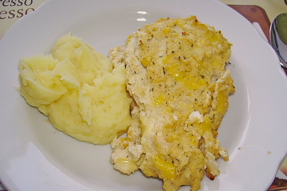 Überbackenes Putenfilet mit Frischkäse