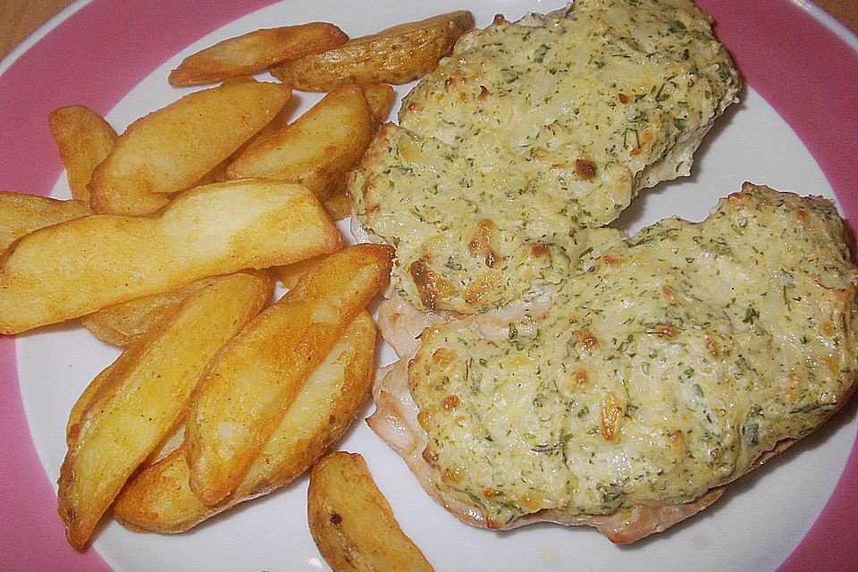 Überbackenes Putenfilet mit Frischkäse