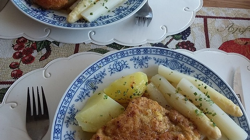 Spargel Mit Schweineschnitzel Wiener Art Und Kartoffelbrei Von Matthiasmahler Chefkoch 