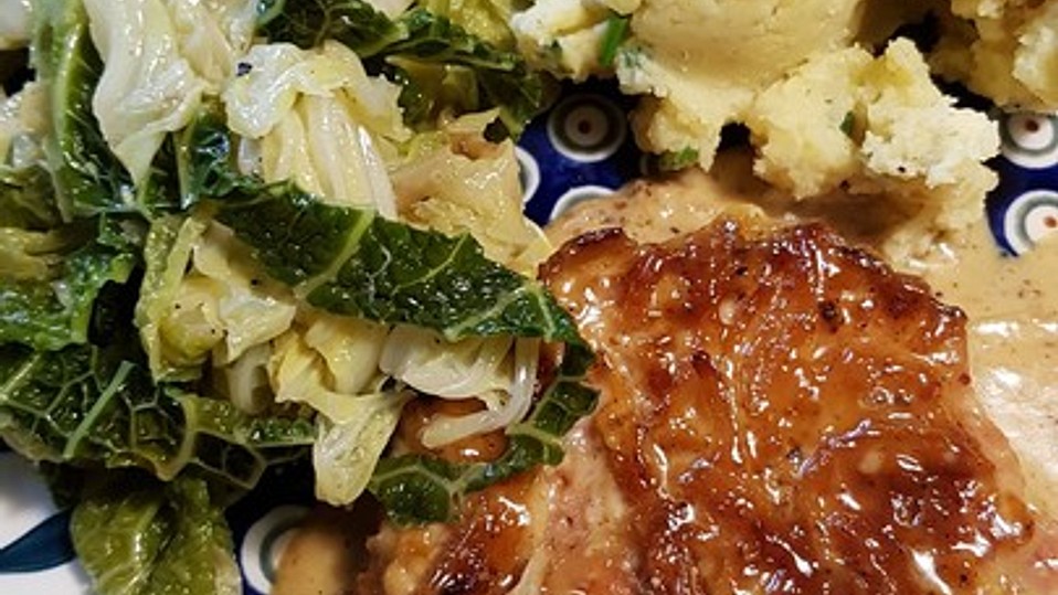 Kasseler in Honig - Senf - Sahne mit Wirsingkartoffeln