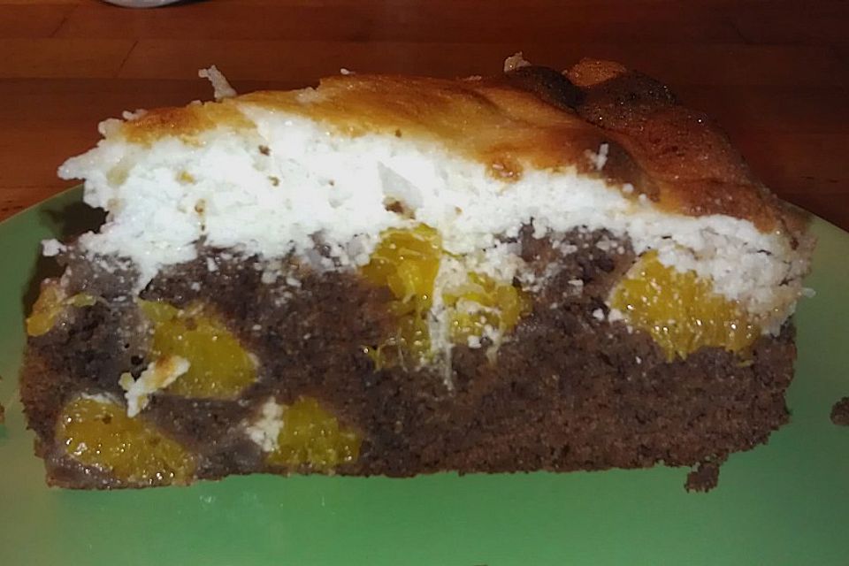 Schoko - Kuchen mit Mandarinen und Kokos - Schmandguss