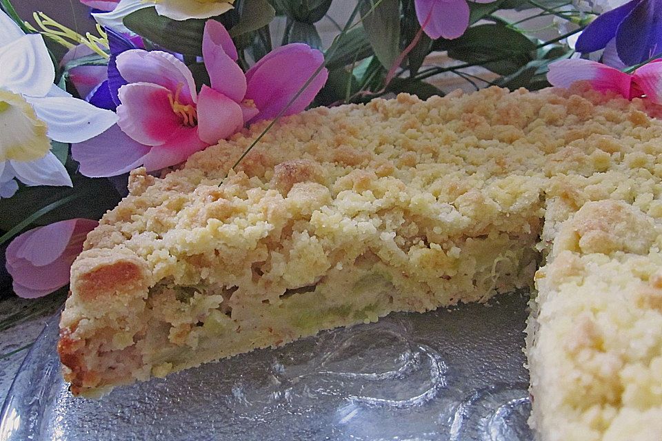 Apfel - Rhabarber - Blechkuchen mit Streusel