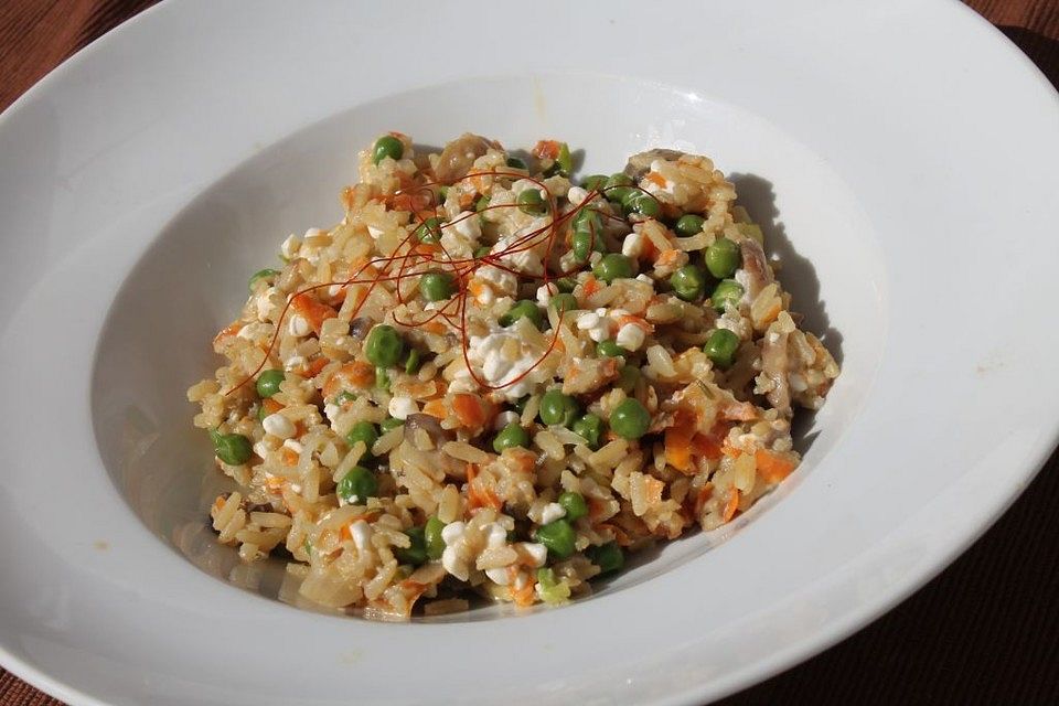 Risotto mit Champignons und Erbsen