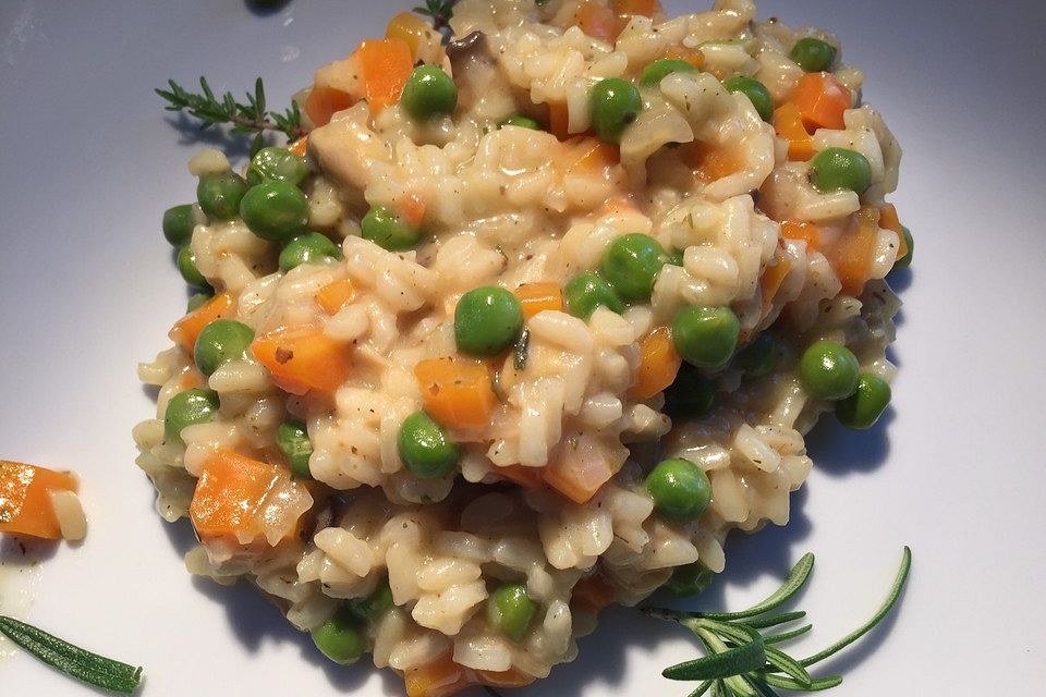 Risotto mit Champignons und Erbsen