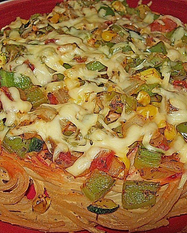 Bunte Spaghetti - Pizza