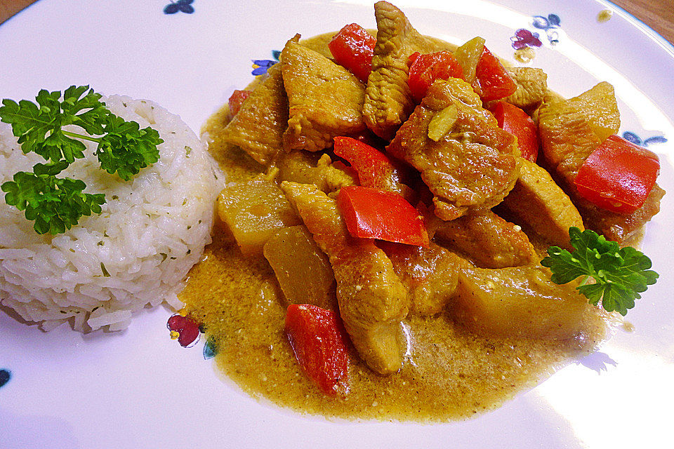 Hähnchencurry mit Paprikaschoten und Äpfeln