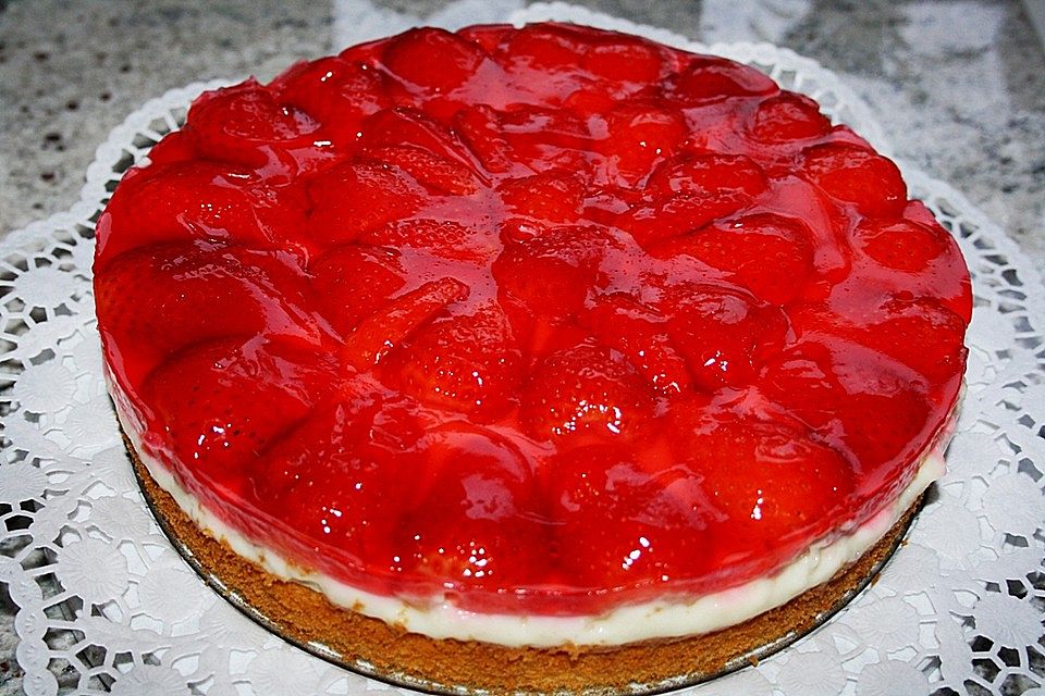 Erdbeerkuchen mit Vanillepudding