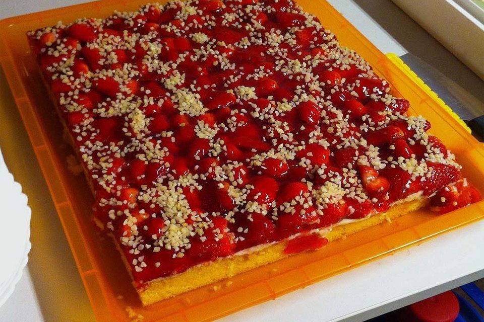 Erdbeerkuchen mit Vanillepudding