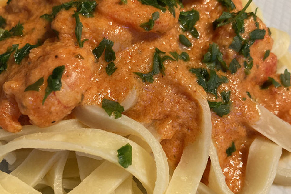 Pasta mit Knoblauch - Tomaten - Shrimps