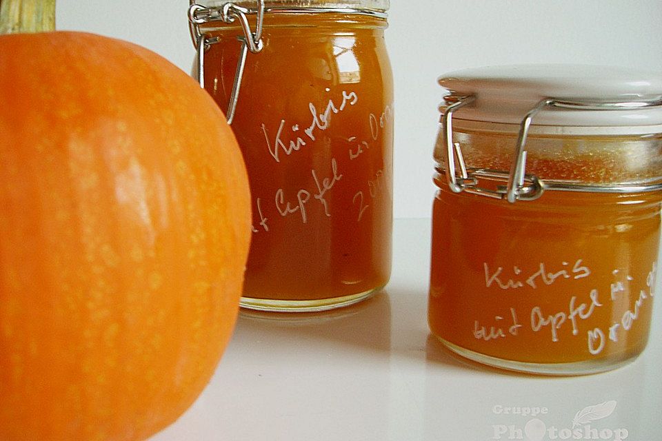 Kürbis - Marmelade mit  Apfel, Orange und Ingwer