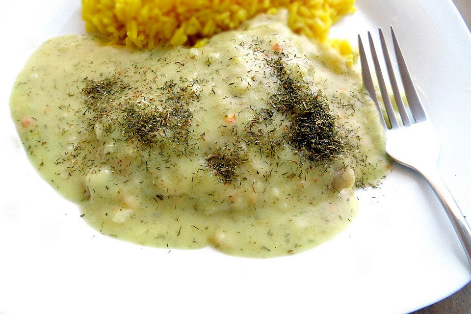 Seelachsfilet in Dillsauce