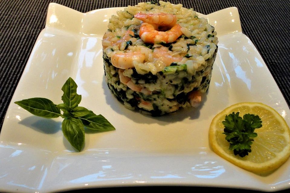 Risotto mit Garnelen, Spinat & Zitrone