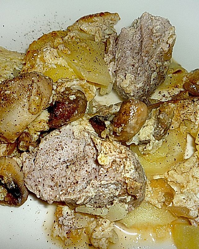 Kartoffel-Pilz-Gratin mit Filet