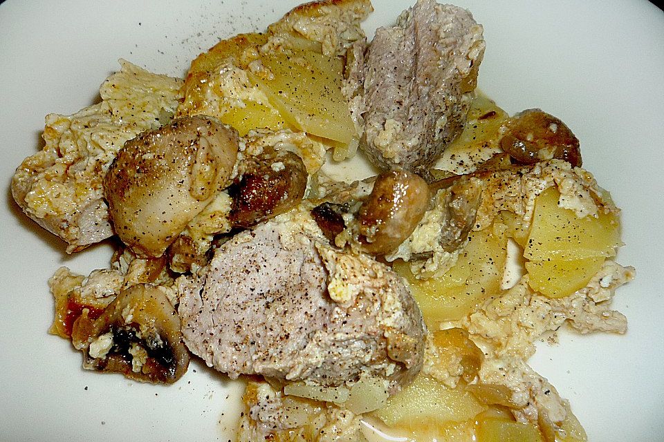 Kartoffel-Pilz-Gratin mit Filet